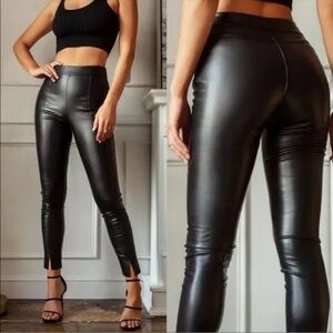 Black Faux Leather Skinny Pants - Women